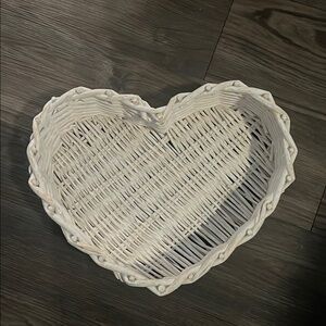Heart-Shaped White Wicker Basket